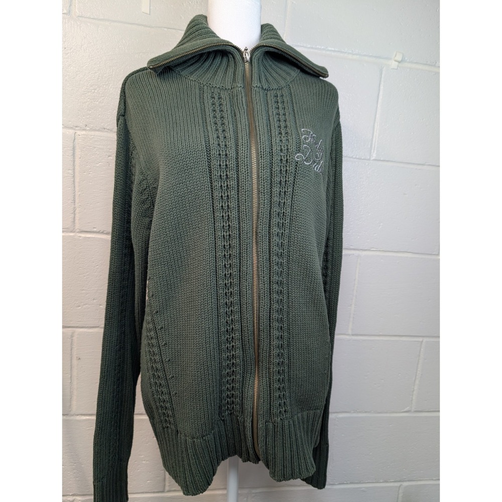 HARLEY DAVIDSON Women's Full Zip Sweater XL Green 100% Cotton